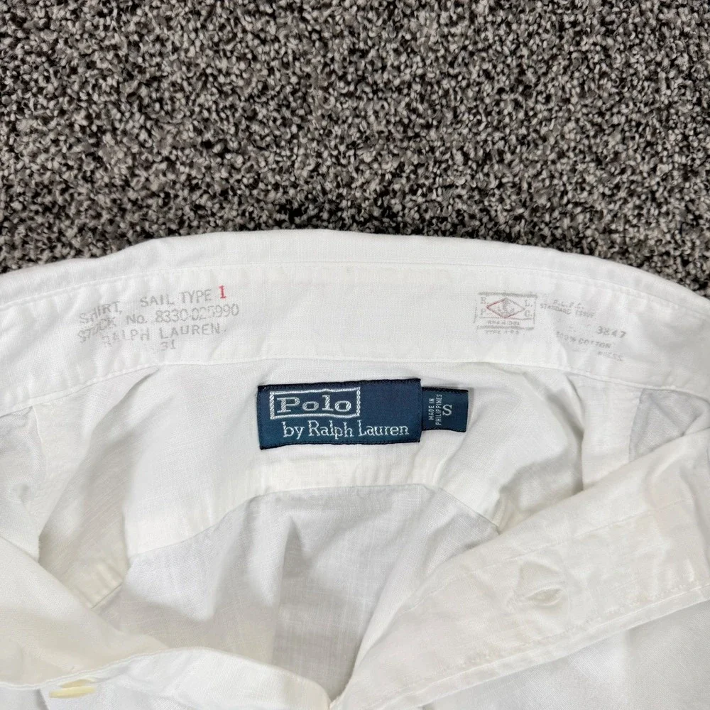 Vintage POLO RALPH LAUREN Shirt Mens S White Sail Type 1 Stamped Collar Military